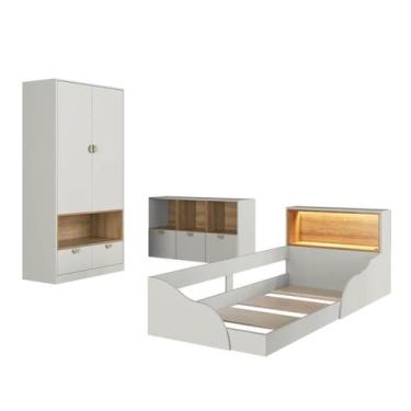 Imagem de Quarto Infantil com Cama de Solteiro Montessoriana Cômoda e Guarda Rou