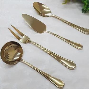 Imagem de Conjunto Dourado de Talheres para servir com 4 pecas - Fineza