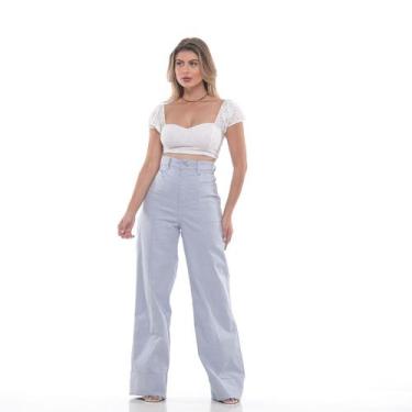 Imagem de Calça feminina Wide Leg  Pantalona Calça Jeans Larga da Moda - Black j
