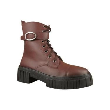 Imagem de Bota Coturno Donna Lolita Salto Bloco Tira Com Fivela Cadarço Brown, B