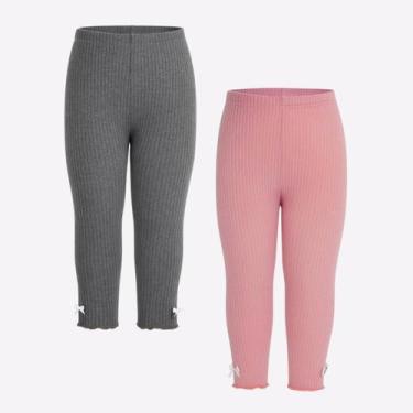 Imagem de Kit 2 Leggings Infantil Menina Canelada Laço Fru-frú Básica - Fofotinh