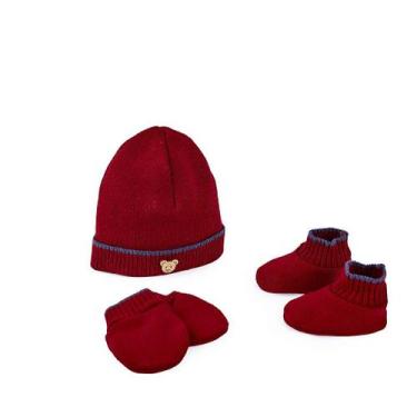 Imagem de Kit touca, sapato e luva fofinho vermelho para bebê