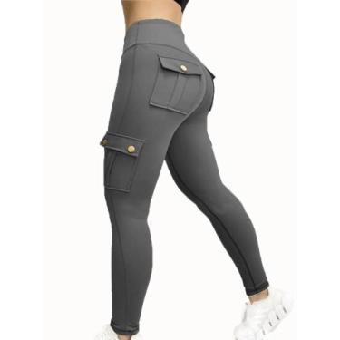Imagem de Leggings De Cintura Alta Com Bolsos Para Mulheres, Calças Esportivas C