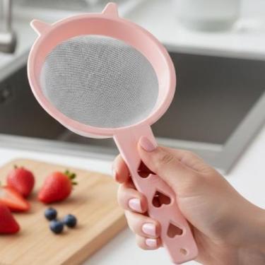 Imagem de Peneira Multiuso de Plástico Cabo Detalhe Coração Rosa G 15cm - JW SHO