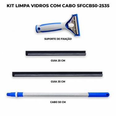 Imagem de Rodo Limpa Vidros Bralimpia laminas de 25 e 35cm cabo 50 cm