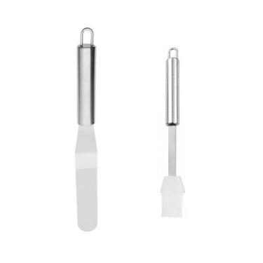 Imagem de Espátula Bolo Inox e Pincel Silicone Branco Confeitaria 2un - casa cha
