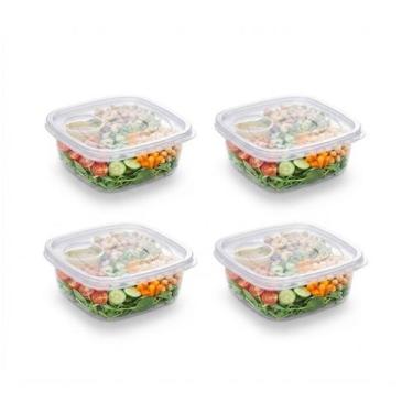 Imagem de Kit 4 Pote Clic 580ml Plastico Salada Fruta Marmita Freezer - Plasútil