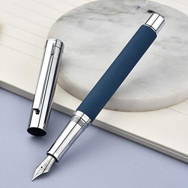 Imagem de Caneta-tinteiro Hongdian, ponta fina, metal sólido, padrão azul ondulado com conversor recarregável e capa de caneta de metal