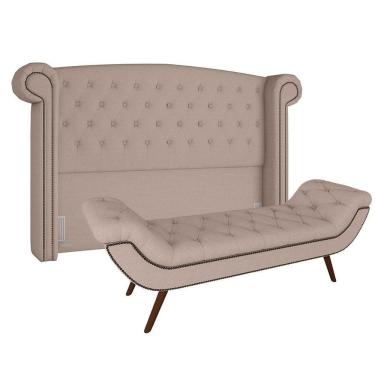 Imagem de Cabeceira Cama Box Casal Queen 160cm Provença Com Calçadeira Vêneto P02 Linho Bege Cru