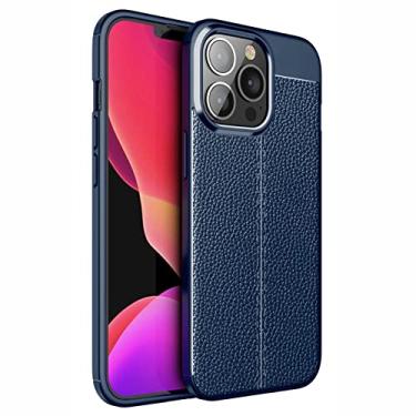 Imagem de GSYH Capa para iPhone 13/13 Pro/13 Pro Max, Capa protetora traseira de couro PU fina proteção de câmera à prova de choque macia TPU bumper slim capa protetora elegante, azul, 13 Mini 5,4 polegadas