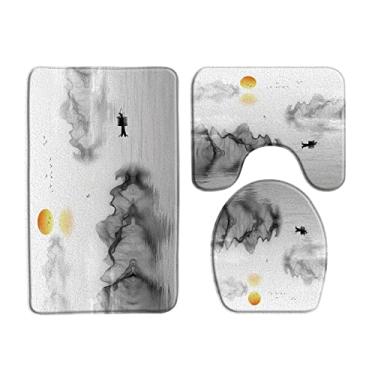 Imagem de Tapete de banho de bambu de tinta estilo chinês 3 conjunto de plantas pintadas à mão tapetes de banheiro tapete de banheira tapetes higiênicos antiderrapantes produtos de banheiro, 1286x, 3 pcs tapetes, 450mmx750mm
