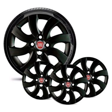 Imagem de Jogo 4 Calota Carros Fiat Todos Aro 14 Preta B Emb Vermelho