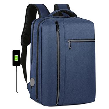Imagem de Mochila masculina para laptop com bolsa de carregamento USB à prova d'água Oxford mochila de pano viagem de negócios com tira refletiva, azul, 42 * 30 * 15 cm