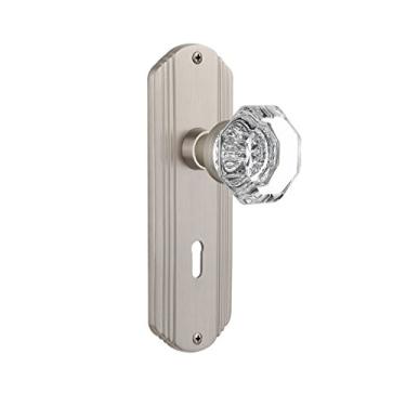 Imagem de Nostalgic Warehouse Placa decorativa com puxador de cristal Waldorf, passagem - 6 cm, níquel acetinado