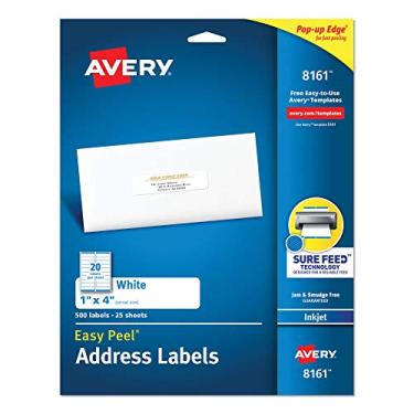 Imagem de Avery Etiquetas de endereço brancas Easy Peel com tecnologia Sure Feed, impressoras a jato de tinta, 1 x 4, branco, 20/folha, 25 folhas/pacote