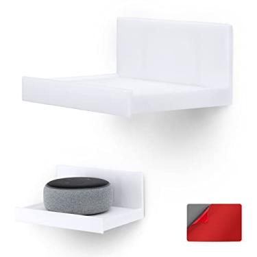 Imagem de Prateleira flutuante universal ampla, suporte de montagem sem parafusos para câmeras de segurança, monitores de bebê, alto-falantes, plantas, brinquedos e muito mais, adesivo forte fácil de instalar, 13,7 cm x 9,4 cm, da Brainwavz (SHELF180) (branco)