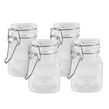 Imagem de Frasco de vidro quadrado de 85 g com tampa de vidro de dobradiça para cozinha doméstica, projetos de artes e artesanato, decoração, lanches e molhos (pacote com 4) da Super Z Outlet