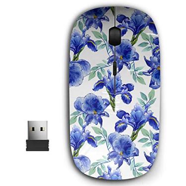 Imagem de Mouse sem fio USB ergonômico portátil 2,4 G para PC, laptop, computador, notebook com nano receptor (flores silvestres flor de íris aquarela)