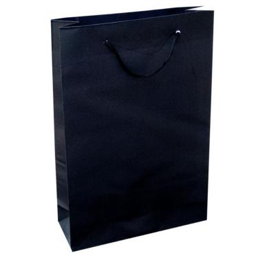 Imagem de Kit 100 Sacolas De Papel Preta 25X17X6Cm Bolsa Festa