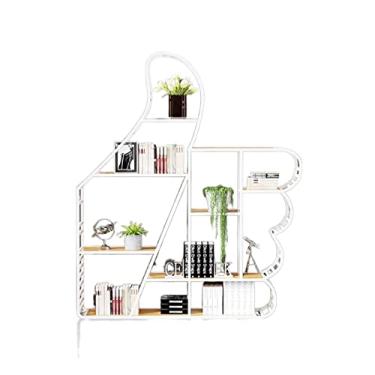 Imagem de KIZQYN Estante de livros de ferro forjado prateleira estudo criativo piso de sala de estar estante infantil estante de escritório (cor: branco)