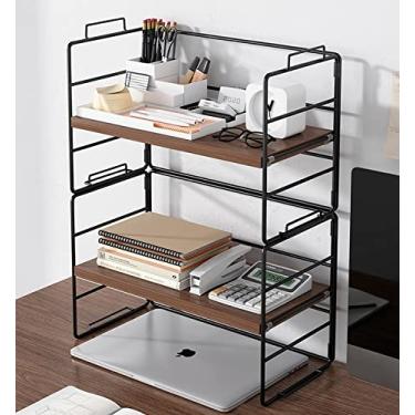 Imagem de KIZQYN Estante de livros escritório simples armário de mesa arranjo de mesa e armazenamento pequena estante acessórios de escritório estante (cor: preto)