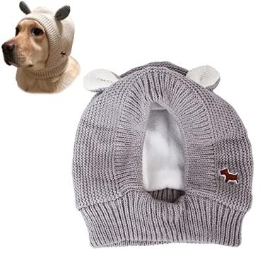 Imagem de Yajun Chapéu de malha de cachorro outono inverno boné à prova de vento para uso diário gorro de orelha de coelho de veludo decoração de festa para animal de estimação grande, cinza, tamanho único