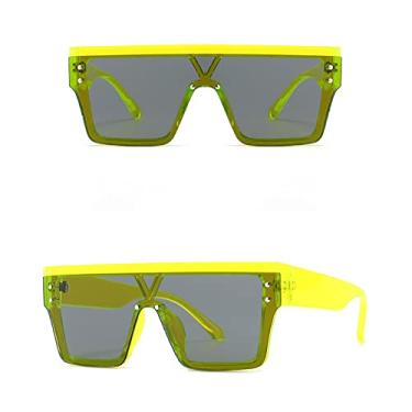 Imagem de Óculos de sol quadrados superdimensionados fashion femininos de luxo com topo plano rebite gradiente óculos de sol masculinos óculos de condução ao ar livre, C6 amarelo preto, tamanho único