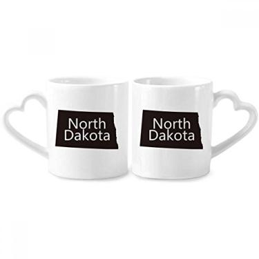 Imagem de North Dakota America Conjunto de canecas de porcelana para casais, mapas dos EUA, coração
