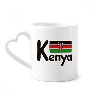 Imagem de Caneca com estampa preta da bandeira nacional do Quênia caneca café cerâmica copo de coração de vidro