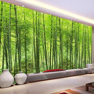 Imagem de Mural de fotos de bambu verde paisagem natural floresta tamanho personalizado papel de parede 3D para parede sala de estar TV sofá fundo decoração de parede 350 cm (L)×245 cm (A)