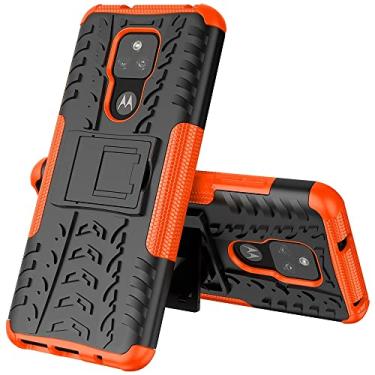 Imagem de Capa protetora ultrafina compatível com Motorola Moto G Play (2021), TPU + PC Bumper Hybrid Militar Grade Rugged Case, Capa de telefone à prova de choque com capa traseira de telefone com suporte (cor: laranja)