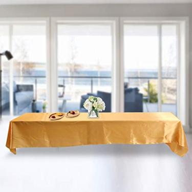 Imagem de Toalha de mesa retangular 145 x 320 cm capa de mesa resistente a manchas banquete decoração de festa de casamento capa de mesa retangular elástica elastano capa de mesa(Gold)
