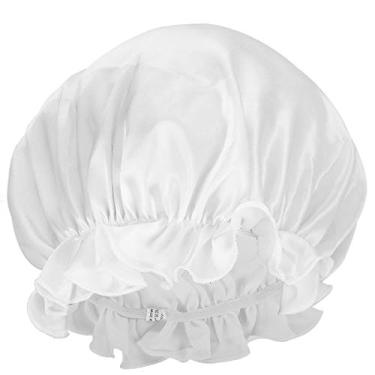 Imagem de Moonsix boné feminino de seda natural para dormir, boné de cetim elástico para cuidados com o cabelo, 2-White(Elastic), One Size