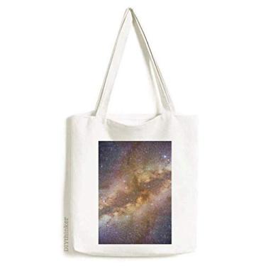 Imagem de Bolsa de lona com estampa de ilustração do universo de galáxia amarela bolsa de compras casual