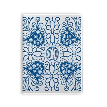 Imagem de Caderno com estampa de ilustração floral azul Talavera capa de goma para diário capa macia