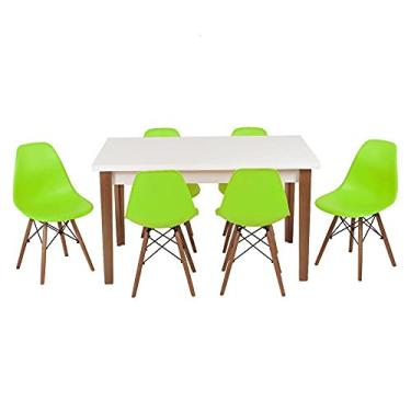 Imagem de Conjunto Mesa de Jantar Luiza 135cm Branca com 6 Cadeiras Eames Eiffel - Verde