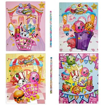 Imagem de Shopkins Pacote de 6 materiais de volta s aulas: quatro pastas de portf lio brilhantes com 2 bolsos e 2 l pis