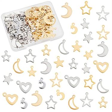 Imagem de PH PandaHall 108 peças de pingentes de coração de lua, 18 estilos de pingentes de estrela do ramadã pingentes de lua crescente de aço inoxidável encantos românticos para colar Eid Mubarak colar pulseira brincos Natal Dia dos Namorados