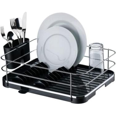 Imagem de Escorredor Louças Com Porta Talheres Pratos Preto E Cromado