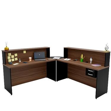 Imagem de Balcão Atendimento De Canto C/Gaveteiro Recepção 1400x600 NetMobil (Nogal)