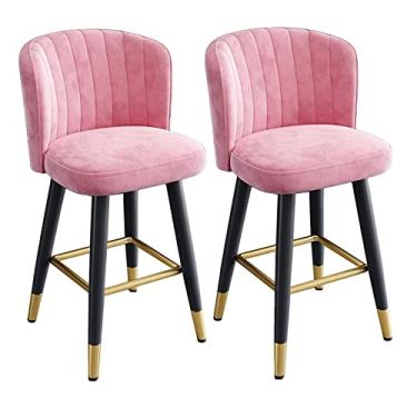 Imagem de Cadeiras de Jantar Cadeiras de Sala de Jantar Elegante Balcão de Veludo Giratório Banco de Bar Altura - Conjunto de 2 - Cadeira de Bar Giratória com Costas e Apoio para os Pés - Bancos de Cozinha com Altura de Balcão - Altura 65/75 cm para Kit