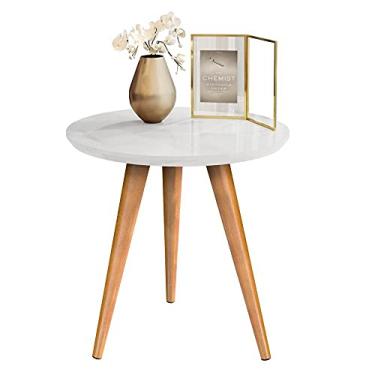 Imagem de Mesa Lateral Classic Pé Palito Madeira Mesa MDF Redonda (Branco)