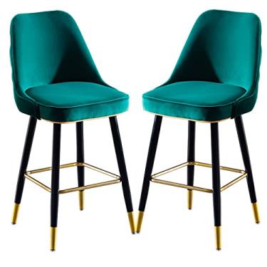 Imagem de Cadeiras de jantar cadeiras de sala de jantar elegantes banquetas de bar altas conjunto de 2 banquetas de bar estofadas sem braço de veludo cadeiras de bar de altura balcão de cozinha com altura do balcão de cozinha cadeiras de bar modernas azul/verde/cinza