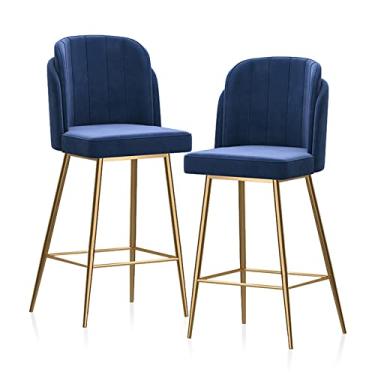 Imagem de Cadeiras de jantar cadeiras de sala de jantar bancos de bar de metal bancos de balcão com estofados e dourados banquetas de bar de perna de refeição de veludo cadeiras de bar de jantar, assento de altura 65 cm para pub café casa jantar cozinha -