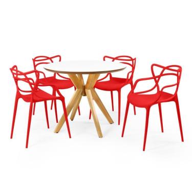 Imagem de Conjunto Mesa de Jantar Redonda Marci Premium Branca 100cm com 4 Cadeiras Allegra - Vermelho