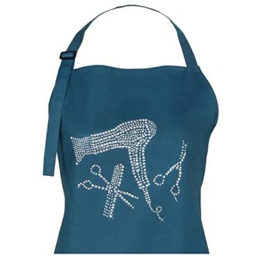 Imagem de Plum Hill Avental de cabeleireiro com strass - Avental de salão para cabeleireiro - 3 bolsos e laços longos, Azul-petróleo, One Size Fits All
