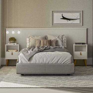 Imagem de Cabeceira Ripada Queen Com 2 Mesas De Cabeceira Off White Laranjeiras Buzios Linea Brasil