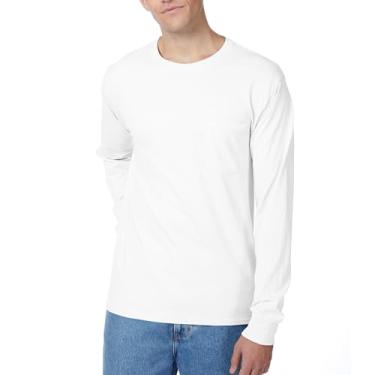 Imagem de Hanes Camiseta Essentials, bolso de algodão, camisetas de manga comprida para homens, Branco, XXG