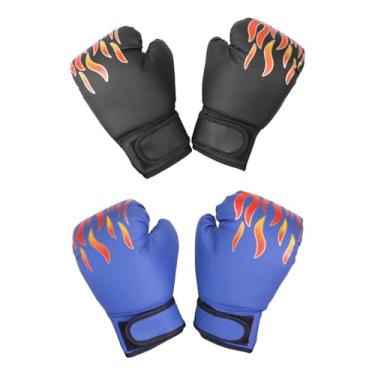 Imagem de Vaveren 2 par de crianças luvas de boxe sparring luvas de couro do plutônio luvas de perfuração treinamento luvas de boxe para iniciantes karate muay thai, Preto e azul