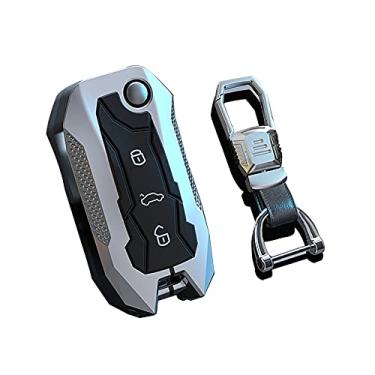 Imagem de HIBEYO Capa de chave compatível com VW Skoda Seat Golf Polo Bora Tiguan Passat Skoda Yeti Superb Rapid Octavia Leon Ibiza 2021 Key Fob proteção total 3 botões porta-chaves sem chave prata